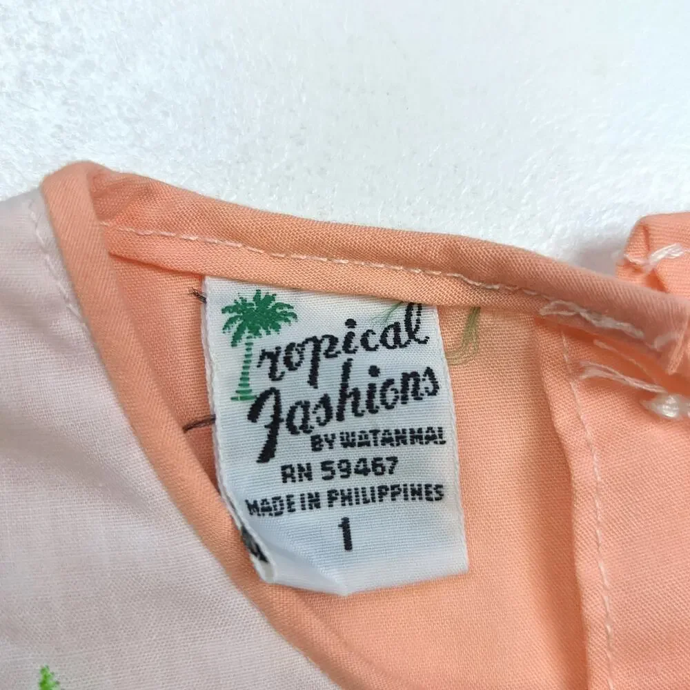 Vintage Tropical Fashions Dress Baby Girls Sz 12m Orange Peach Smocked Boho